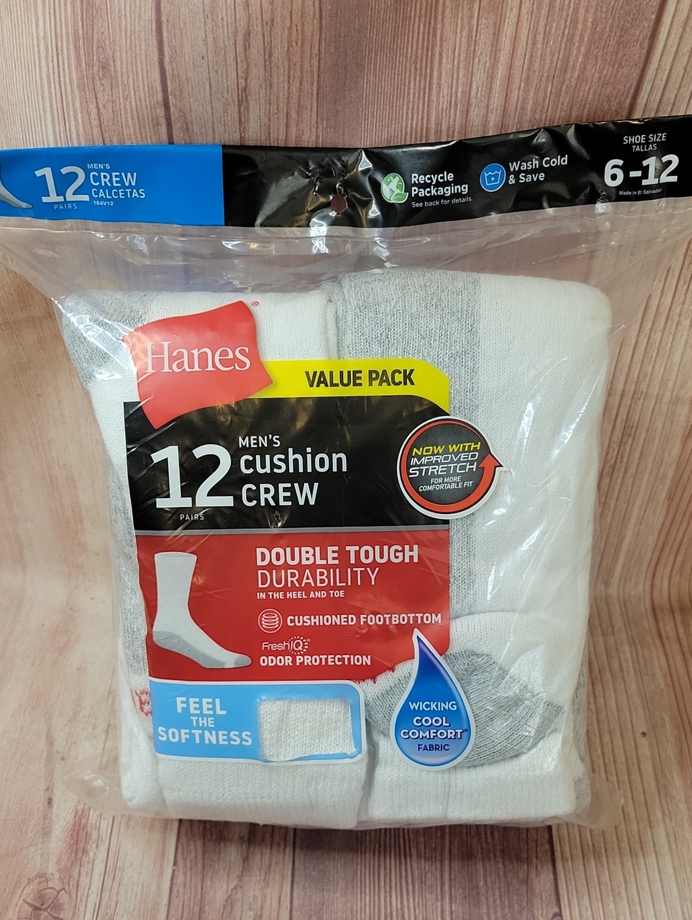 Hanes Men's Cushion Crew Socks - White and Gray (12 Pack)
